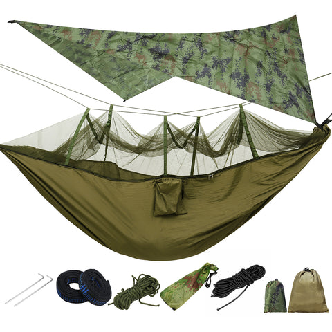 IPRee® Lightweight Portable Camping Hammock and Tent Awning Rain Fly Tarp 2000 Waterproof Mosquito Net Hammock Canopy 210T Nylon Hammocks Tree Straps Sun Shelter Sky Screen Load 300KG